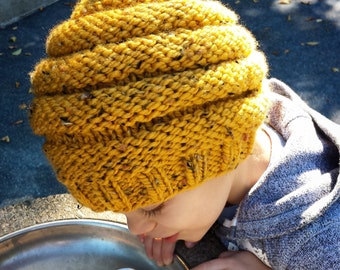 Tweed Toddler Beanie. Yellow Slouchy Toddler Hat. Toddler Toque. Beehive Toque. Colourful Hat. Kid's Hat. Fall Hat. Winter Hat. Honey.