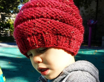 Tweed Toddler Beanie. Red Toddler Hat. Slouchy Toddler Touque. Beehive Touque. Colourful Hat. Kid's Hat. Fall Hat. Winter Hat.