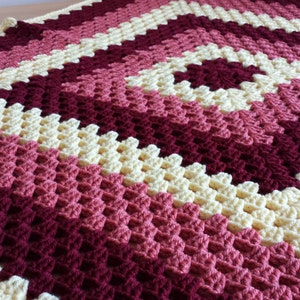 Granny Square Blanket. Striped Blanket. Lap Blanket. Baby Blanket. Pink and Yellow Blanket. Colourful Baby Afghan. Sunset Cove Throw. image 3