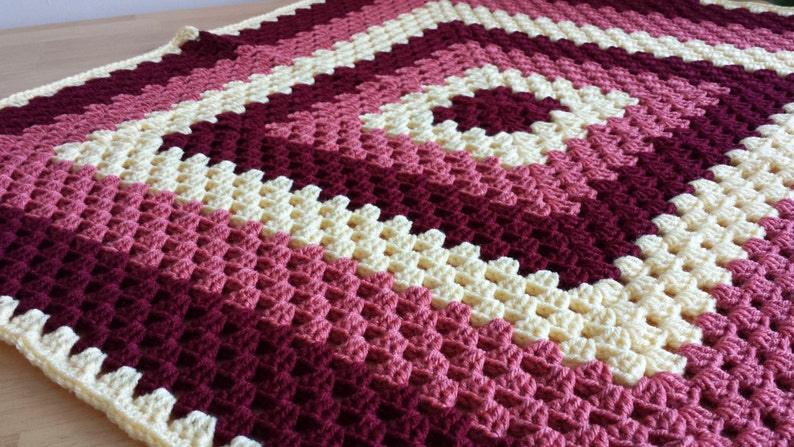 Granny Square Blanket. Striped Blanket. Lap Blanket. Baby Blanket. Pink and Yellow Blanket. Colourful Baby Afghan. Sunset Cove Throw. image 3