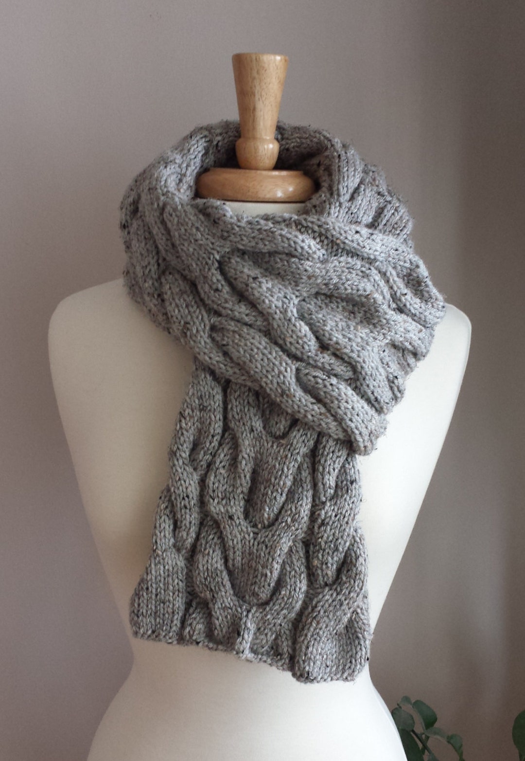 Hand Knit Scarf. Cable Knit Scarf. Tweed Scarf. Chunky Scarf. - Etsy