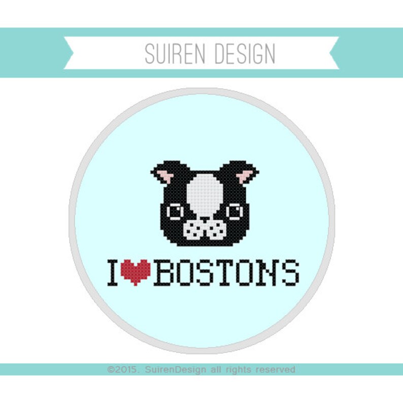 Boston Terrier Love Cross Stitch PDF Digital Download Etsy