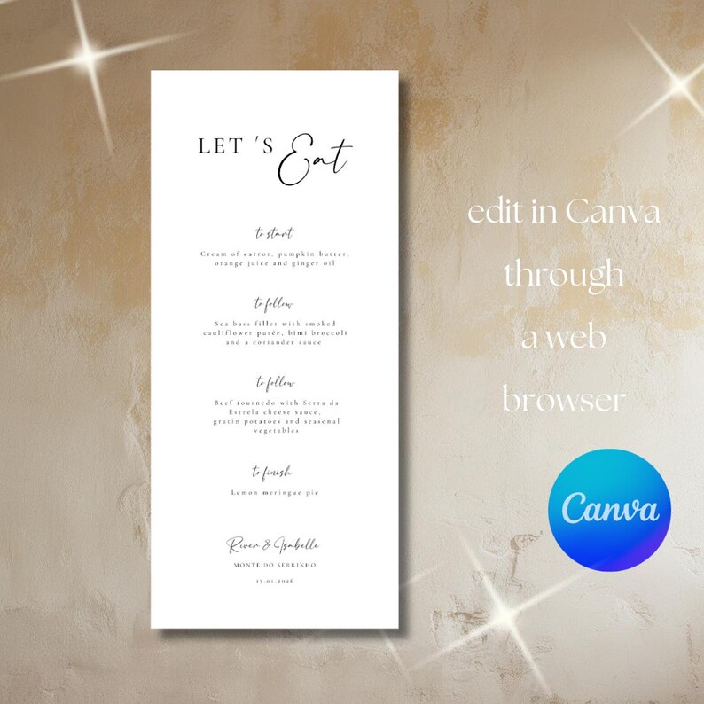 RIVER Elegant Calligraphy Wedding Menu Template, DIY Digital Download ...