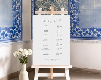 MAYA Minimalist Order of the Day, Wedding Order of Events, Calligraphy Wedding Schedule Icons, Elegant Wedding Program