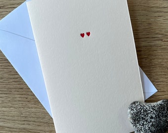 Two tiny hearts card, love card, letterpress card, original letterpress print Valentine’s, anniversary or wedding card, handmade card, heart