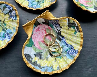 Protea Flower, Shell Ring Dish, Gift Idea, Home Accent, Boho Chic, Coastal Home, Hamptons Decor, Anthropologie Style
