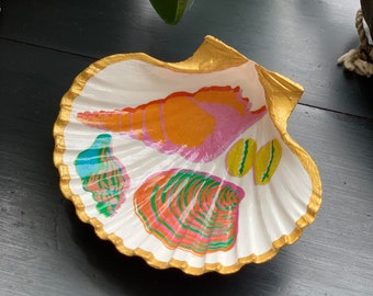 Neon Shell Ring Dish-  Fun Gift, Trinket Dish, Pink & Gold, Decorative Accent, Anthropologie style