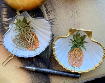 Pineapple, Shell Ring Dish- Gift Idea, Welcome, Decorative Accent, Hampton style, Tropical Decor