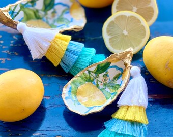 Lemon Oyster Shell with Tassel - Gift Ideas, Capri, Coastal Decor, Hamptons Decor, Beach, Palm Beach Chic, Ring Dish, Australia