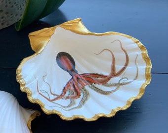 Octopus, Shell Ring Dish-  Gift Idea, Coastal Decor, Hamptons Style, Vintage Sea, Beach House, Anthropologie Style