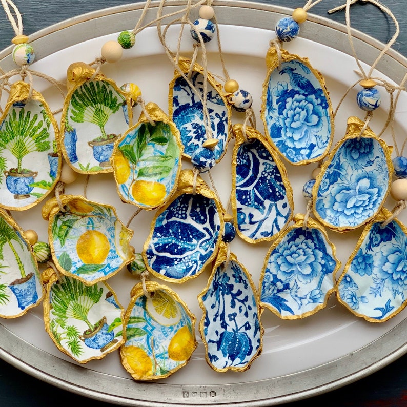 Hanging Oyster Shell Gift Ideas Coastal Decor Blue and Etsy