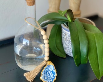 Hanging Small Blessing Beads with Blue & White Oyster Shell and TwineTassel- Welcome, Hamptons Style, Gratitude Beads, Coastal,  Australia