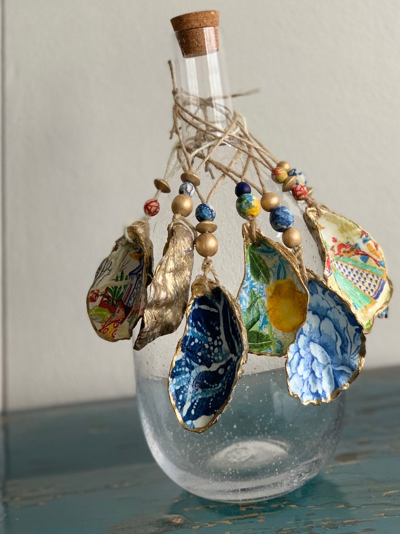 Small Oyster Shell Ornaments Gift Ideas Coastal Decor Blue