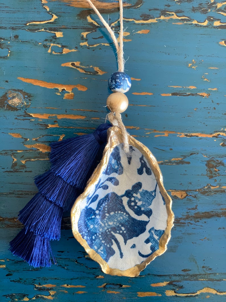 Concha de ostra colgante con borla azul: ideas de regalo | Etsy