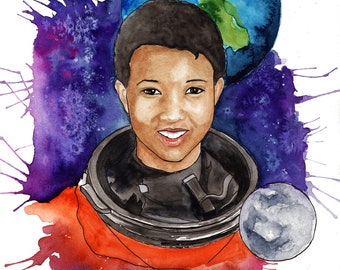 PRINT: Dr. Mae Jemison - Original Watercolor Portrait Painting - Inspirational Woman - Physical Print - Scientist Astronaut