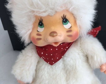 1979 Nyamy Washino Monchhichi Vanilla Kitty Green Eyes Red Scarf Vintage