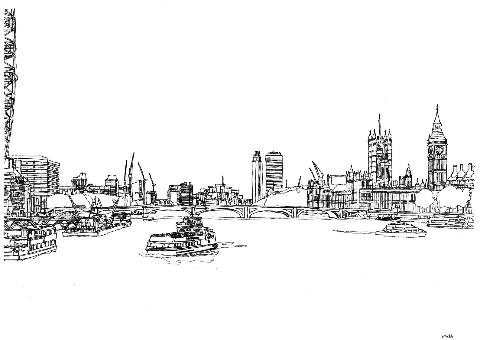 Westminster Bridge. Pen and Ink Drawing. Print - Etsy UK