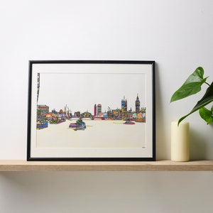 Westminster Bridge. Multicoloured Pencil Drawing. High Quality Print