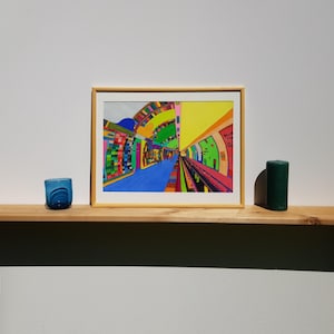 Londoner Untergrund. Mehrfarbige Buntstift Zeichnung. Hochwertiger Druck