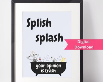 Funny Skeleton Bathroom Art Print: Splish Splash (Digital Download)