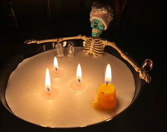 Spooky Bathing Skeleton Candle, Halloween decor, Dia de los Muertos, Skeleton bath, Mothers Day gift, Halloween Boo Box, Ofrenda, Boo Basket