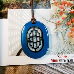 Buffalo Horn Pendants Necklace Lacquer Natural Blue