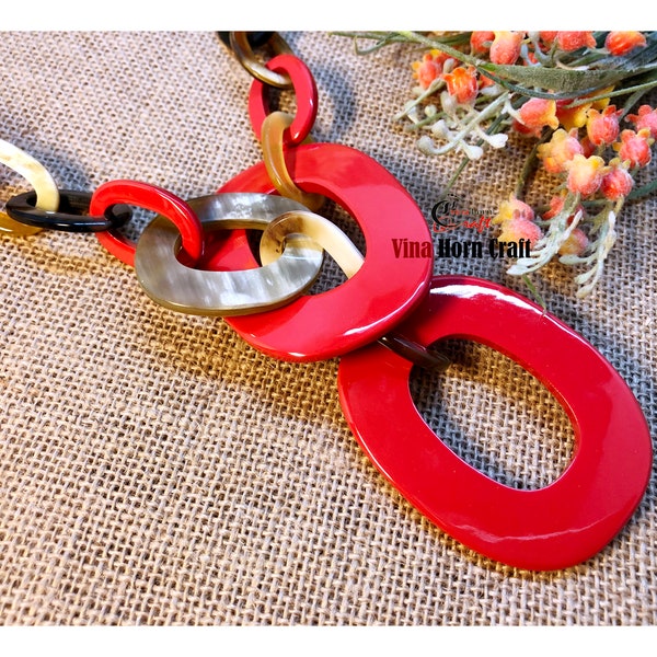 Bijoux en corne - collier de chaîne laqué fait à la main au Vietnam - bijoux en corne de buffle