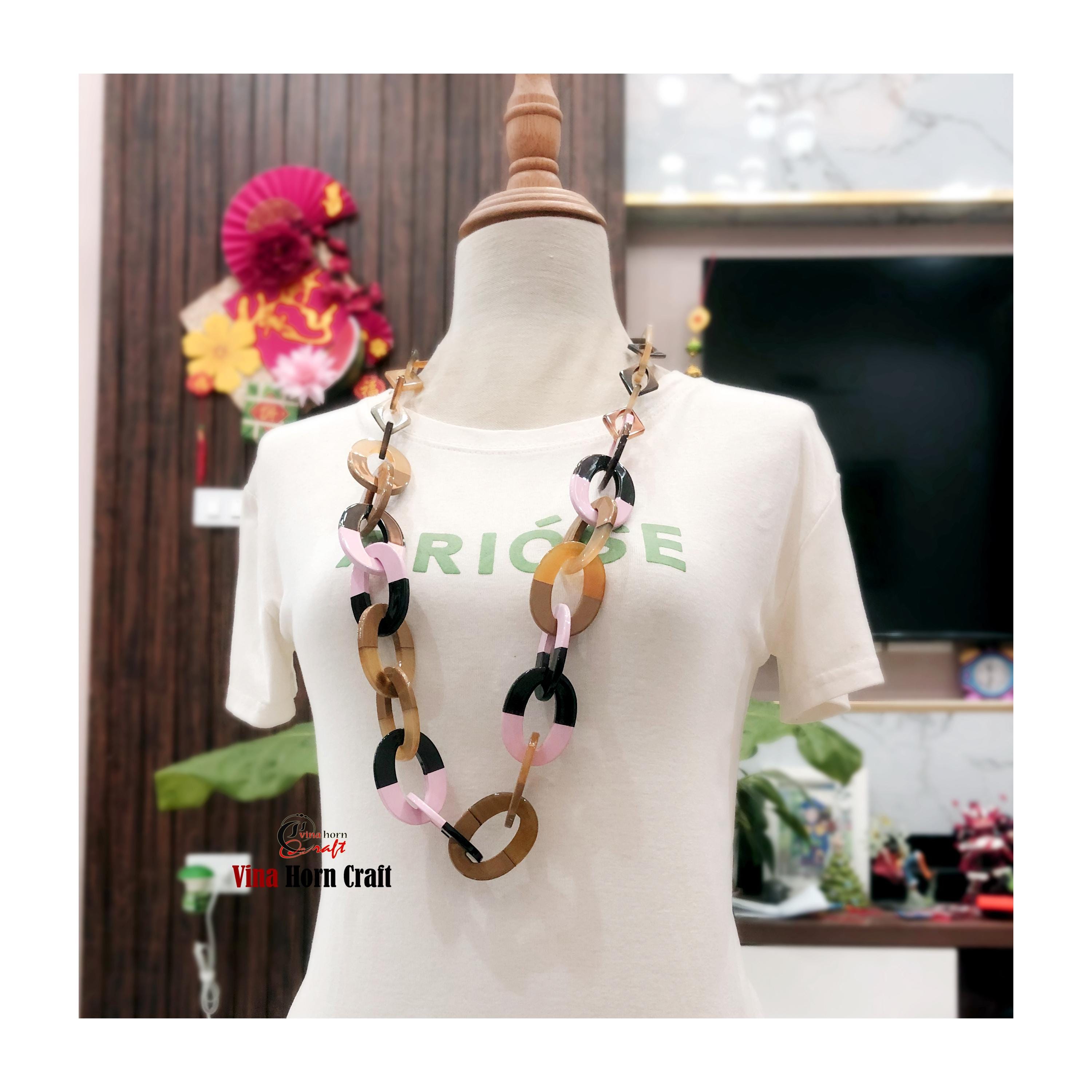 Ensemble Collier & Bracelet Vintage Laque Et Corne Avec Améthystes - Excellent état