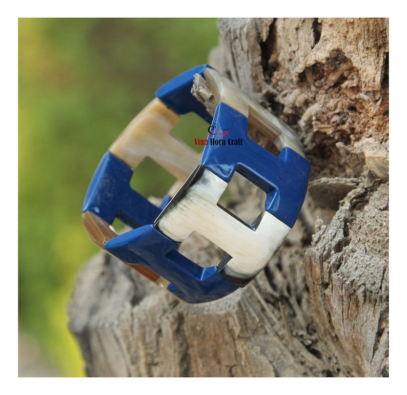 Horn bracelet Buffalo horn bracelet Horn bangle bracelet Blue