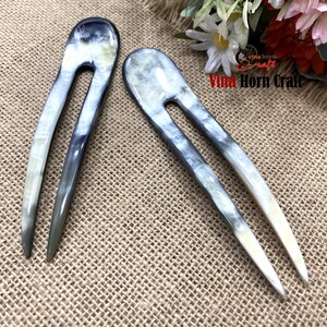 Horquilla de cuerno de búfalo natural hecha a mano: elegante accesorio bohemio para el cabello, hecha a mano en Vietnam. imagen 9