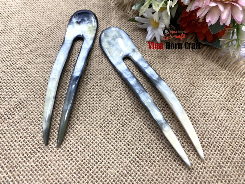Horquilla de cuerno de búfalo natural hecha a mano: elegante accesorio bohemio para el cabello, hecha a mano en Vietnam. imagen 9