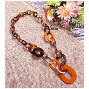 Horn jewelry chain necklace lacquer handmade in Vietnam buffalo horn jewelry Orange