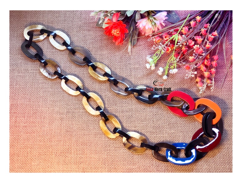 Horn jewelry chain necklace lacquer handmade in Vietnam buffalo horn jewelry image 1