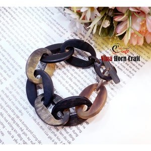 Horn bracelet Natural Buffalo Horn Chain Bracelet matte finish image 2