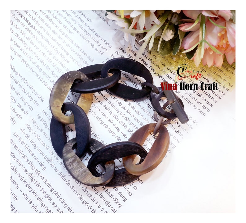 Horn bracelet Natural Buffalo Horn Chain Bracelet matte finish image 2