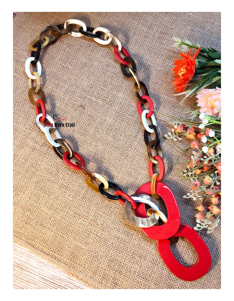 Horn jewelry chain necklace lacquer handmade in Vietnam buffalo horn jewelry image 2