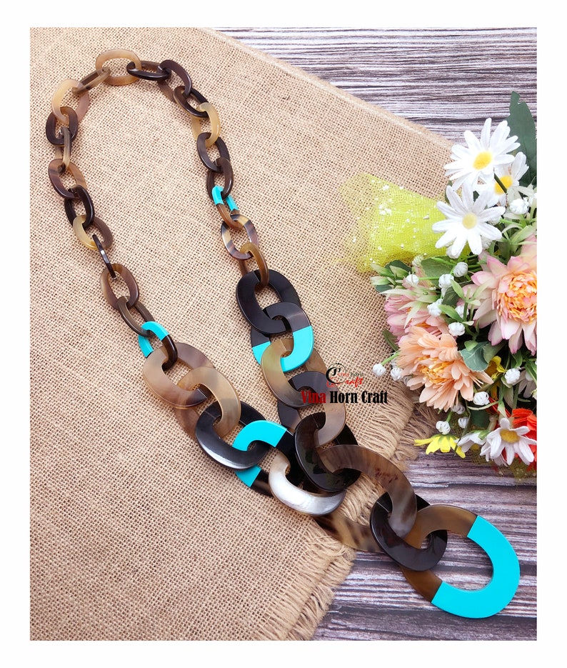 Horn jewelry chain necklace lacquer handmade in Vietnam buffalo horn jewelry image 4