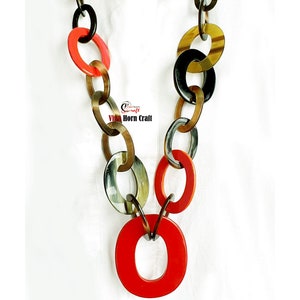 Horn jewelry chain necklace lacquer handmade in Vietnam buffalo horn jewelry Red