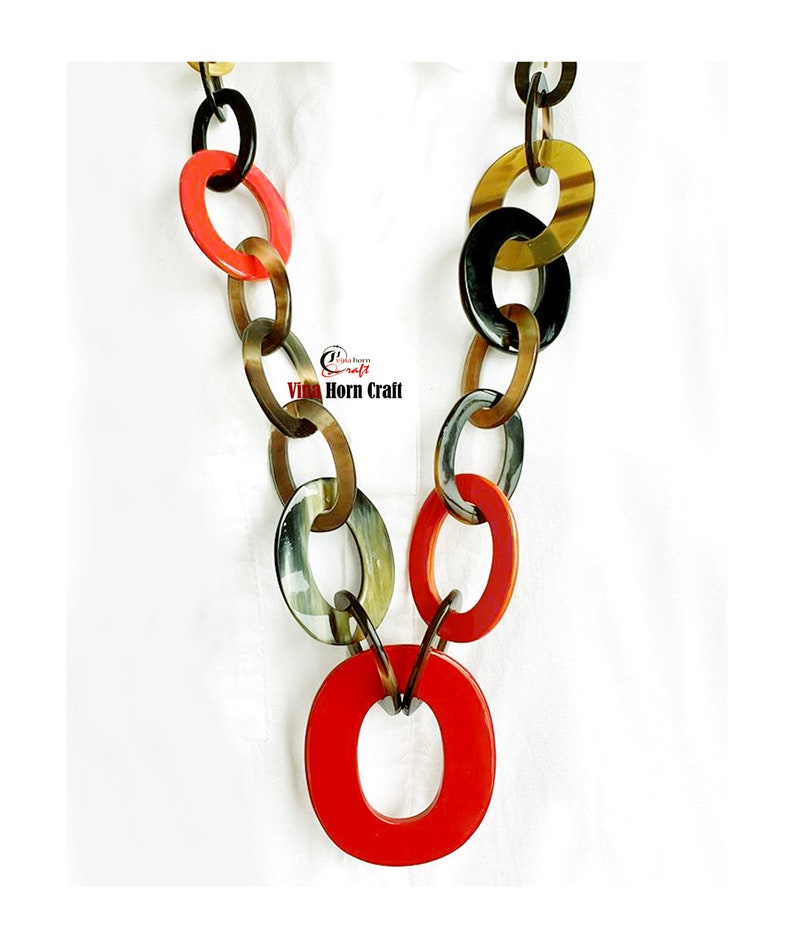 Horn jewelry chain necklace lacquer handmade in Vietnam buffalo horn jewelry Red