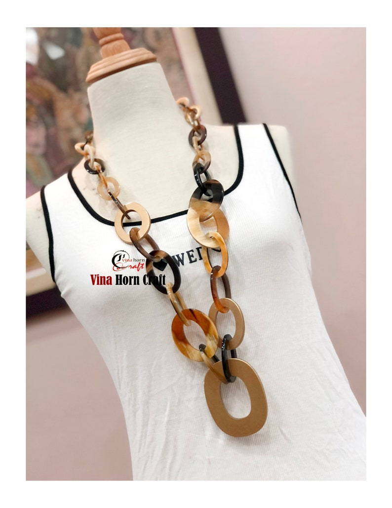 Horn jewelry chain necklace lacquer handmade in Vietnam buffalo horn jewelry image 3