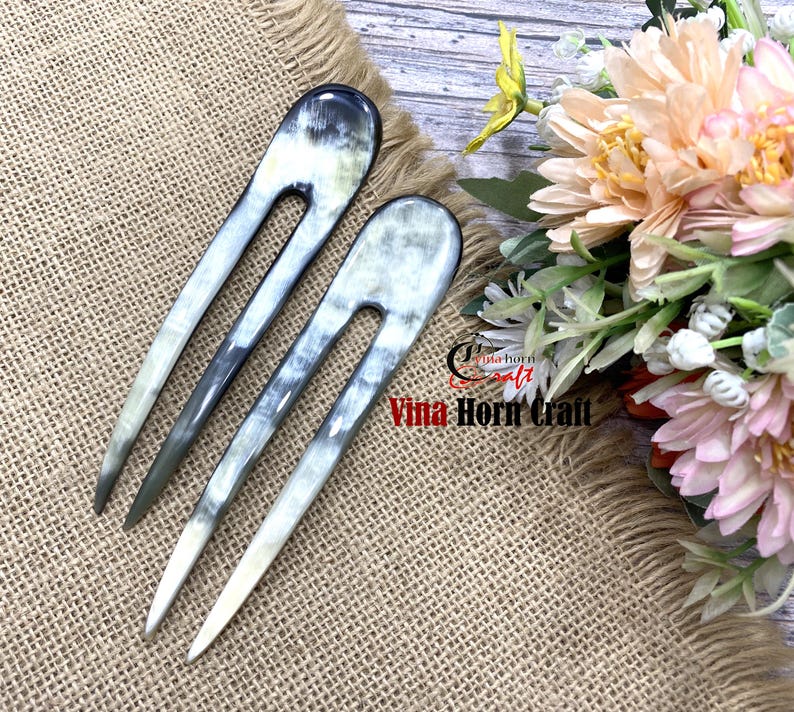 Horquilla de cuerno de búfalo natural hecha a mano: elegante accesorio bohemio para el cabello, hecha a mano en Vietnam. imagen 14