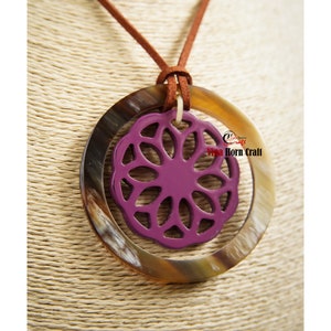 Buffalo Horn Pendants Necklace Lacquer Natural