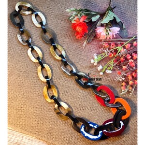 Horn jewelry chain necklace lacquer handmade in Vietnam buffalo horn jewelry image 3