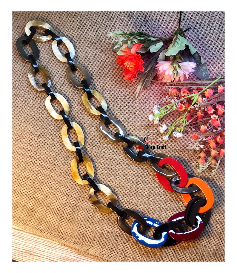 Horn jewelry chain necklace lacquer handmade in Vietnam buffalo horn jewelry image 3