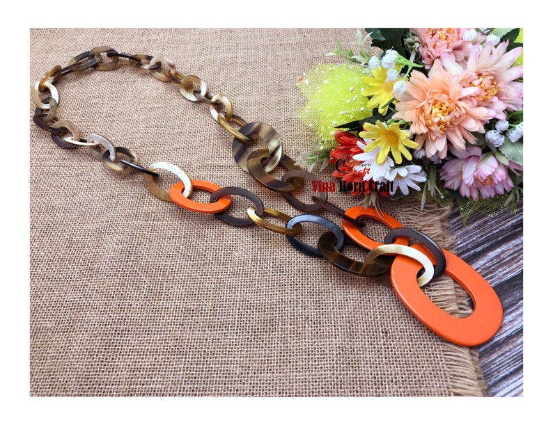 Horn jewelry chain necklace lacquer handmade in Vietnam buffalo horn jewelry image 9