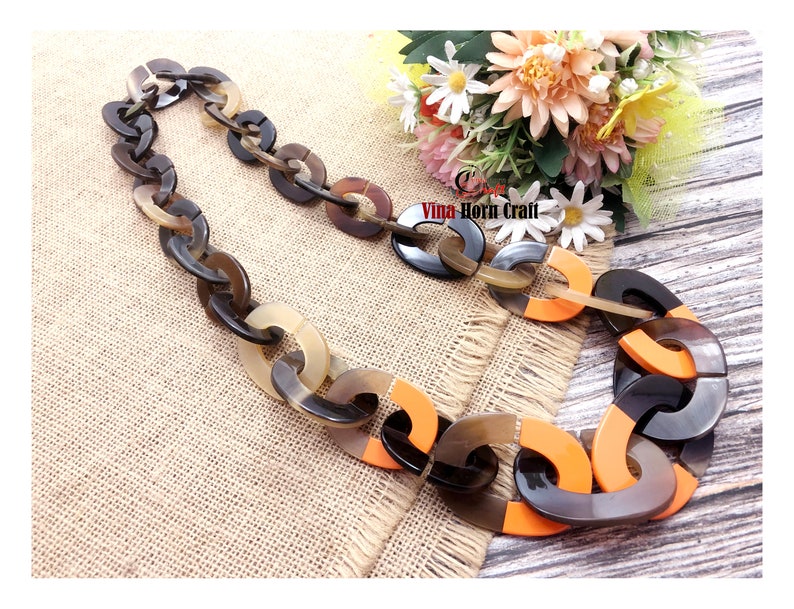 Horn jewelry chain necklace lacquer handmade in Vietnam buffalo horn jewelry image 2