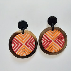 Horn earrings horn lacque earrings red - orange