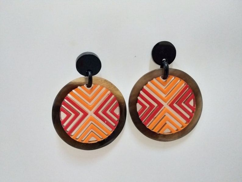 Horn earrings horn lacque earrings red - orange