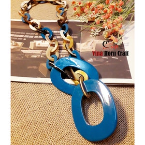 Horn jewelry chain necklace lacquer handmade in Vietnam buffalo horn jewelry Blue