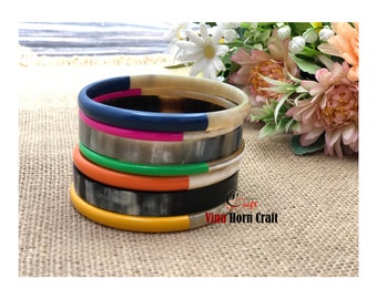7-color Buffalo Horn bracelet set - square edge circle combined with lacquered round edge